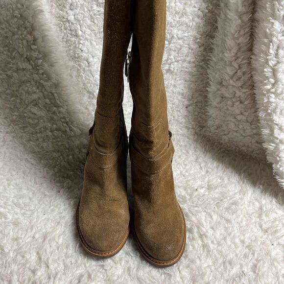 Talbots Brown Leather Suede mid calf Boots. Side zipper gold tone accent SZ 9.5 - Picture 2 of 11